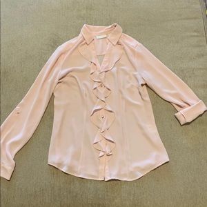 NY&Co. Blush Pink Ruffled Button Down Blouse 🖤
